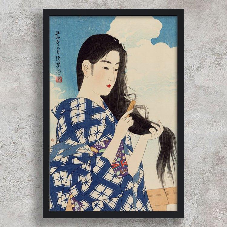 High-quality Framed Print After Washing Her Hair - Itō Shinsui Japanese Woodblock Print Ukiyo-e - City of Paradise