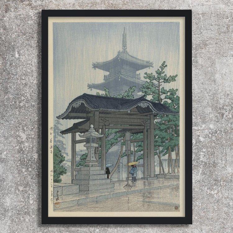 High-quality Framed Print De Zensetsu Temple in Sanshu - Hasui Kawase Japanese Woodblock Print Ukiyo-e - City of Paradise