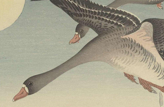 High-quality Print Geese At Full Moon - Ohara Koson Japanese Woodblock Print Ukiyo-e - City of Paradise