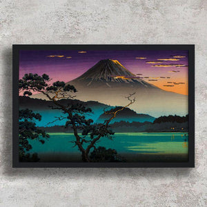 High-quality Framed Print Mount Fuji from Lake Sai, Evening - Tsuchiya Koitsu Japanese Woodblock Print Ukiyo-e - City of Paradise