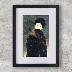 High-quality Mounted + Framed Print Snowy Night - Itō Shinsui Japanese Woodblock Print Ukiyo-e - City of Paradise