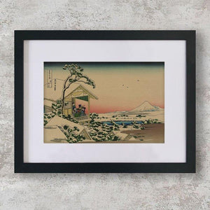 High-quality Mounted + Framed Print Teahouse at Koishikawa the morning after a snowfall - Katsushika, Hokusai Japanese Woodblock Print Ukiyo-e - City of Paradise