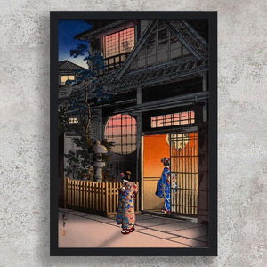 High-quality Framed Print Teahouse at Night - Tsuchiya Koitsu Japanese Woodblock Print Ukiyo-e - City of Paradise