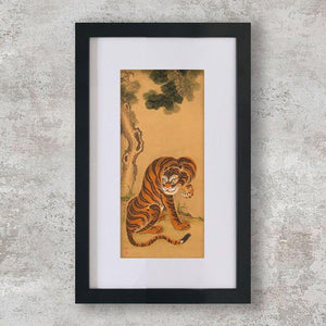 High-quality Mounted + Framed Print Tiger Cleaning Its Paw - Matsui Keichu Japanese Woodblock Print Ukiyo-e - City of Paradise