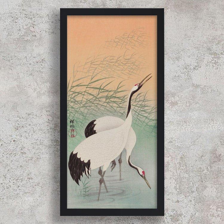 High-quality Framed Print Two Cranes - Ohara Koson Japanese Woodblock Print Ukiyo-e - City of Paradise